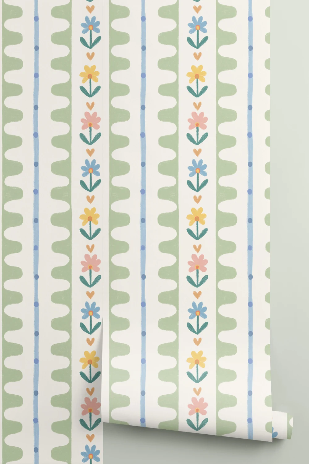 Multicolor Floral Striped Pattern Mural For Cheerful Spaces