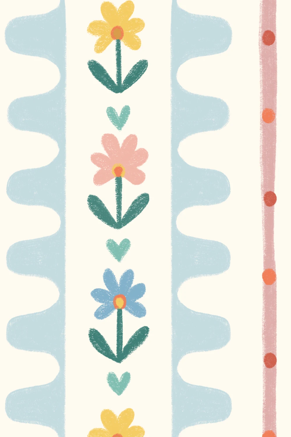 Veelkleurige vintage bloemenpatroon muurschildering voegt speelse charme toe