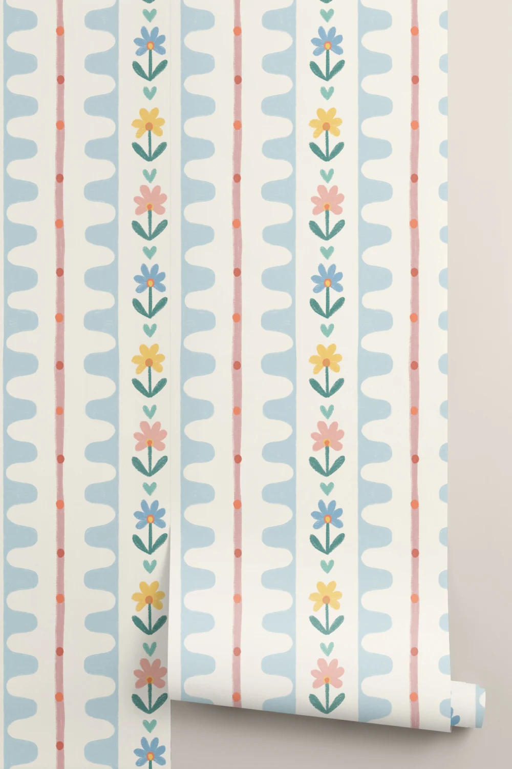 Veelkleurige vintage bloemenpatroon muurschildering voegt speelse charme toe