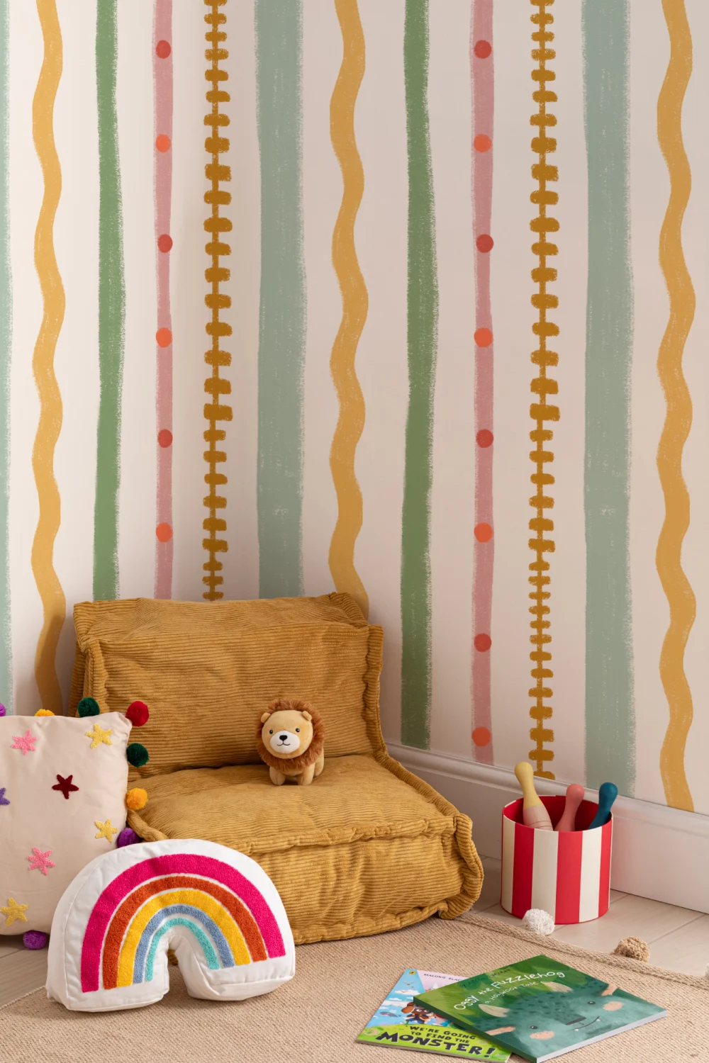 Multicolor Stripes Retro Pattern Mural for Playful Spaces