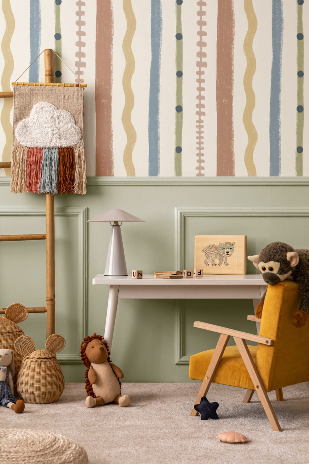 Multicolor Retro Striped Pattern Mural With Classic Twist