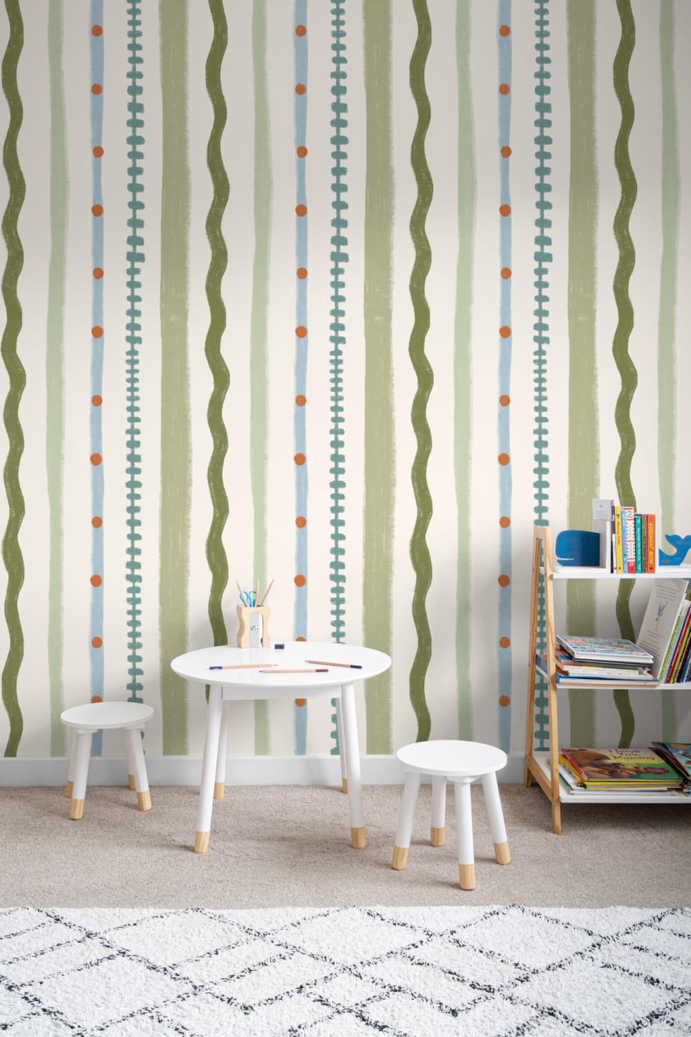 Green Striped Retro Pattern Mural With Playful Vibe