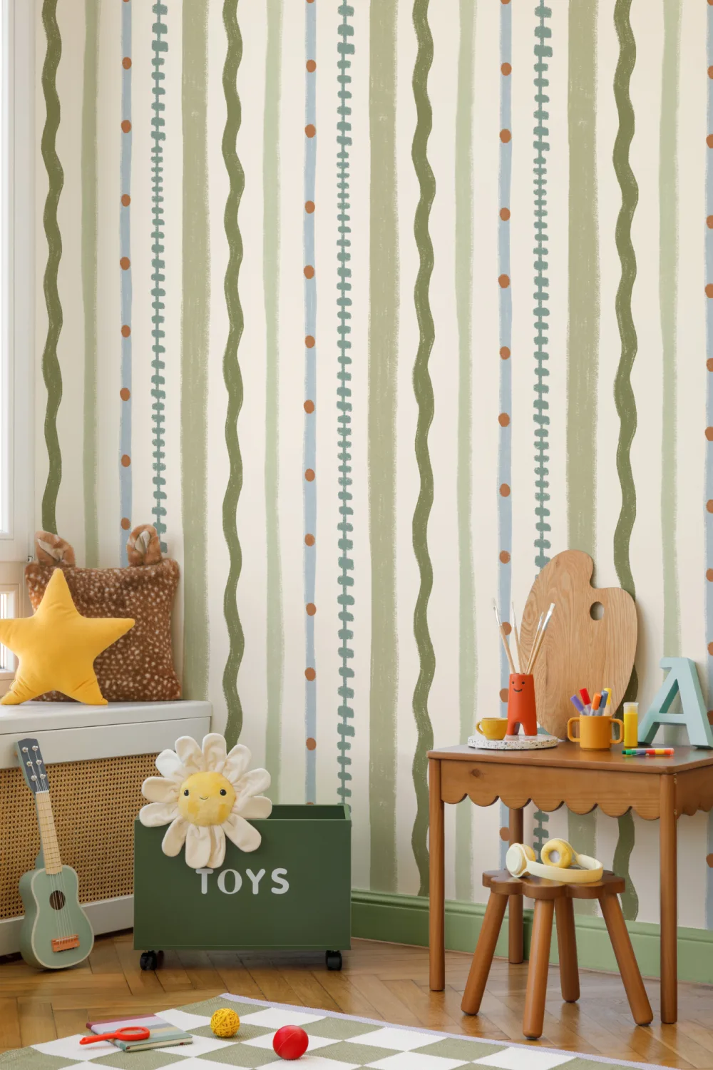 Green Striped Retro Pattern Mural With Playful Vibe