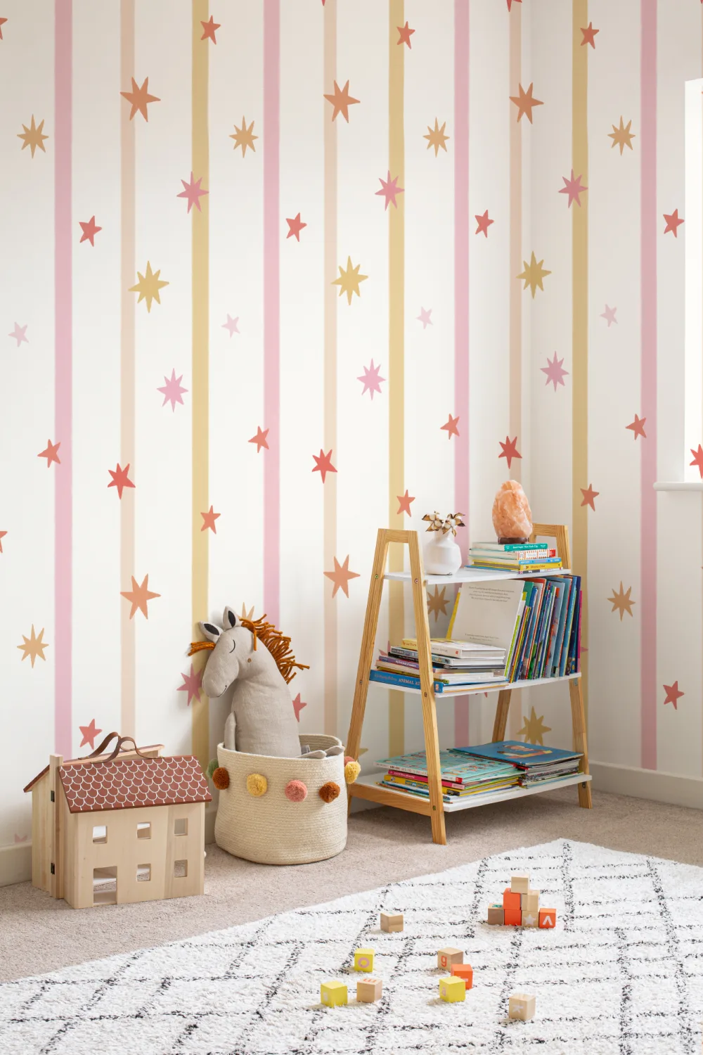 Pink Striped Star Pattern Kids Room Mural