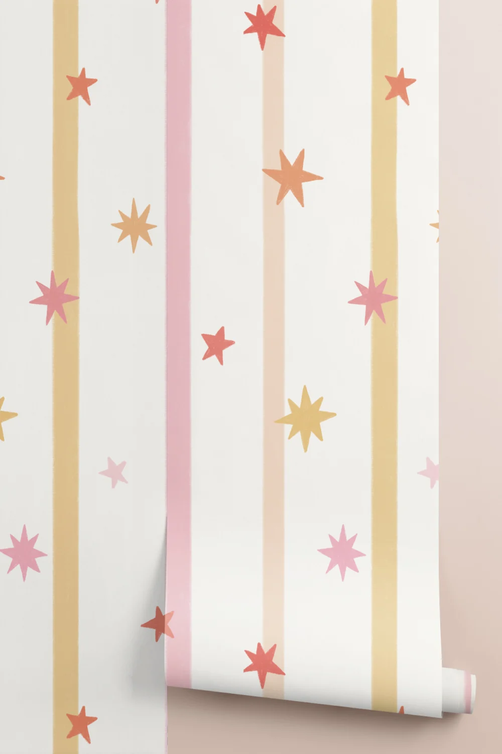 Pink Striped Star Pattern Kids Room Mural