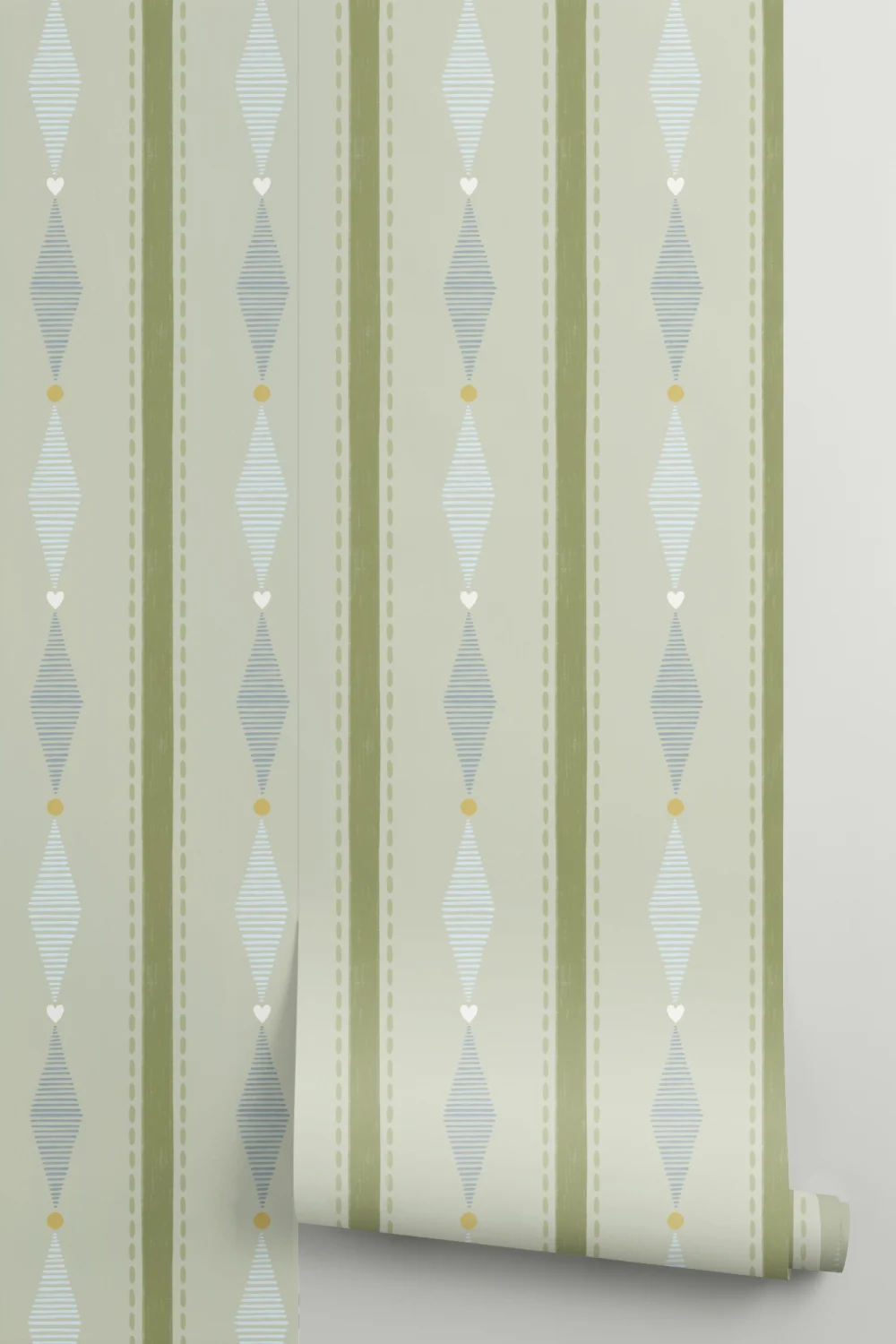 Green Geometric Striped Kids’ Mural For Playful Ambience