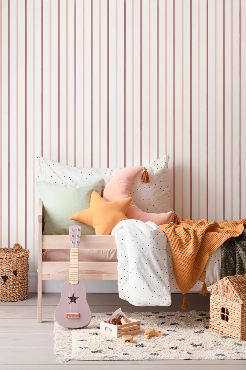 Red Nautical Striped Pattern Mural For A Bold Atmosphere