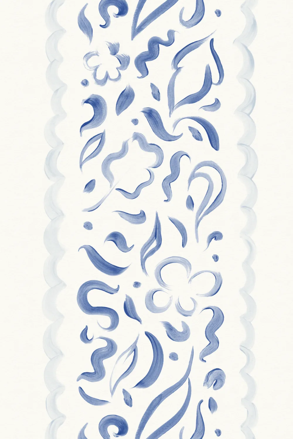 Blue Abstract Leaves Striped Mural