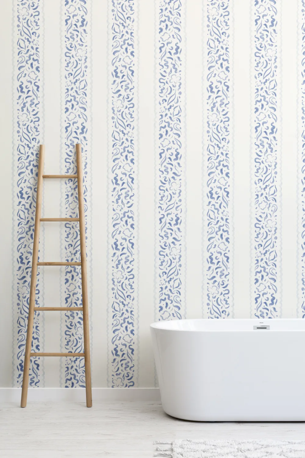 Blue Abstract Leaves Striped Mural