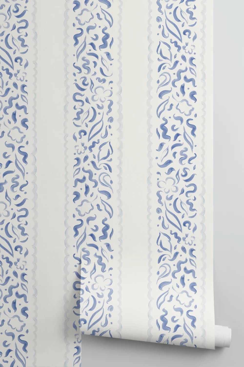 Blue Abstract Leaves Striped Mural