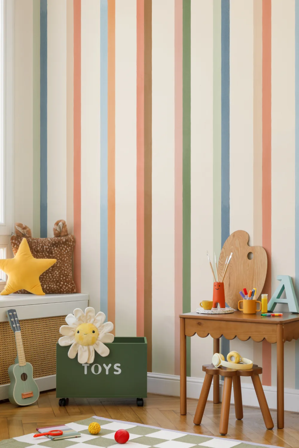 Hand Painted Retro Vertical Stripes Mural
