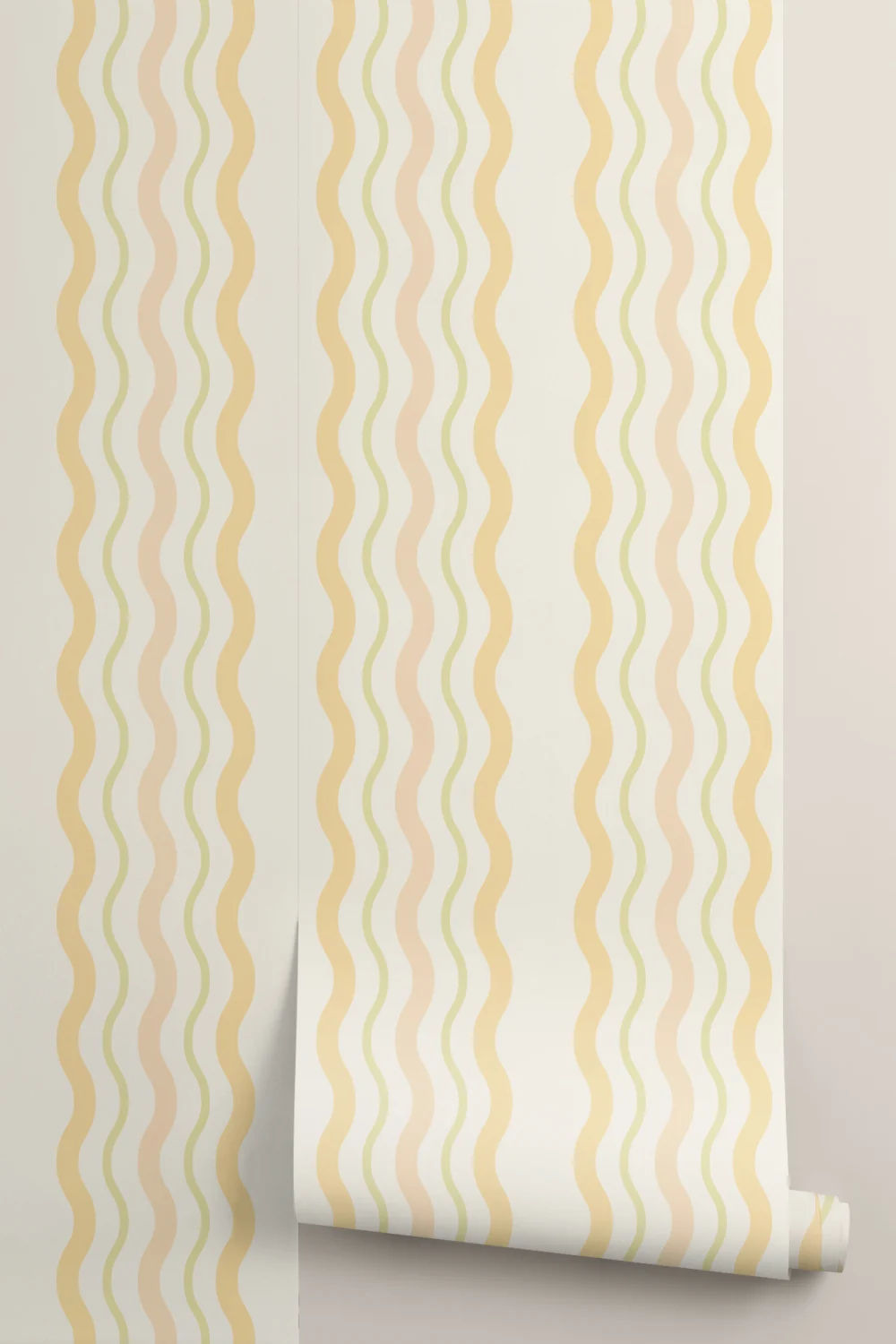 Yellow Wavy Ric Rac Striped Wallpaper