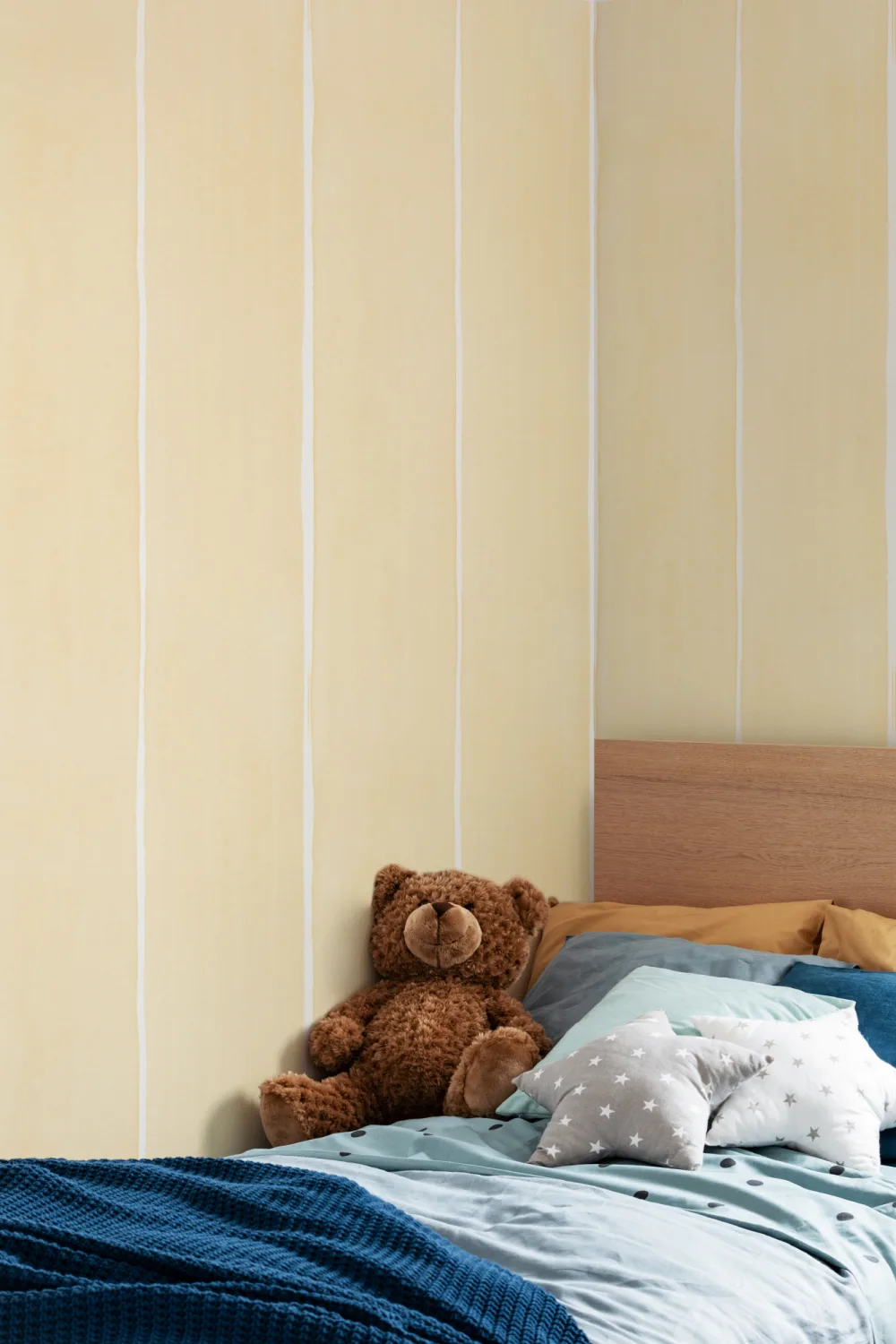 Yellow Thick Vertical Stripes Watercolor Painted Wallpaper
