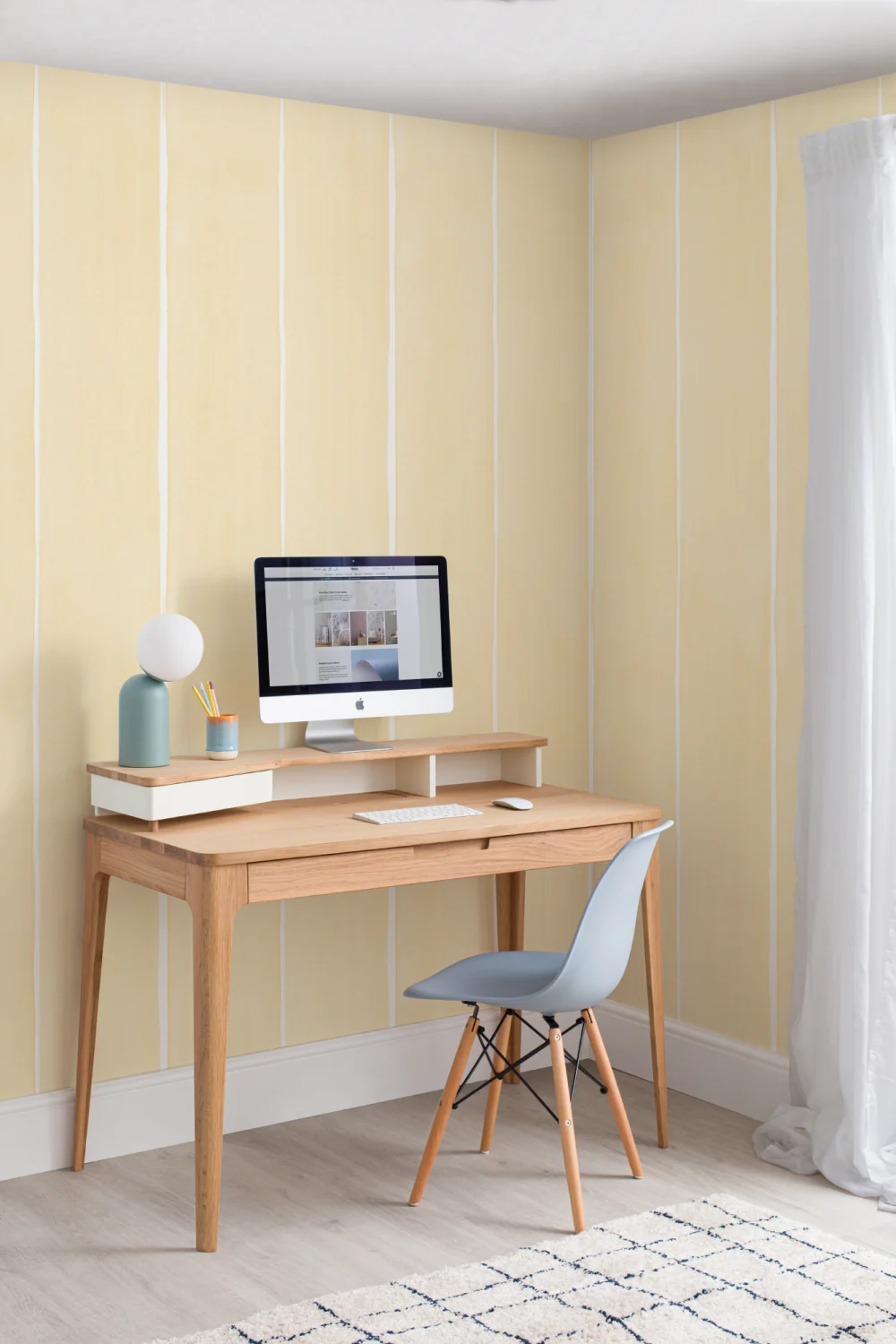 Yellow Thick Vertical Stripes Watercolor Painted Wallpaper