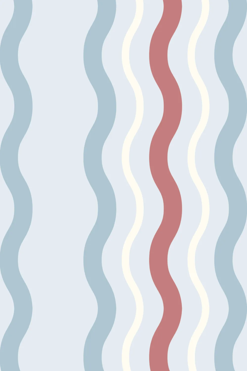 Blue & Red Wavy Ric Rac Striped Wallpaper