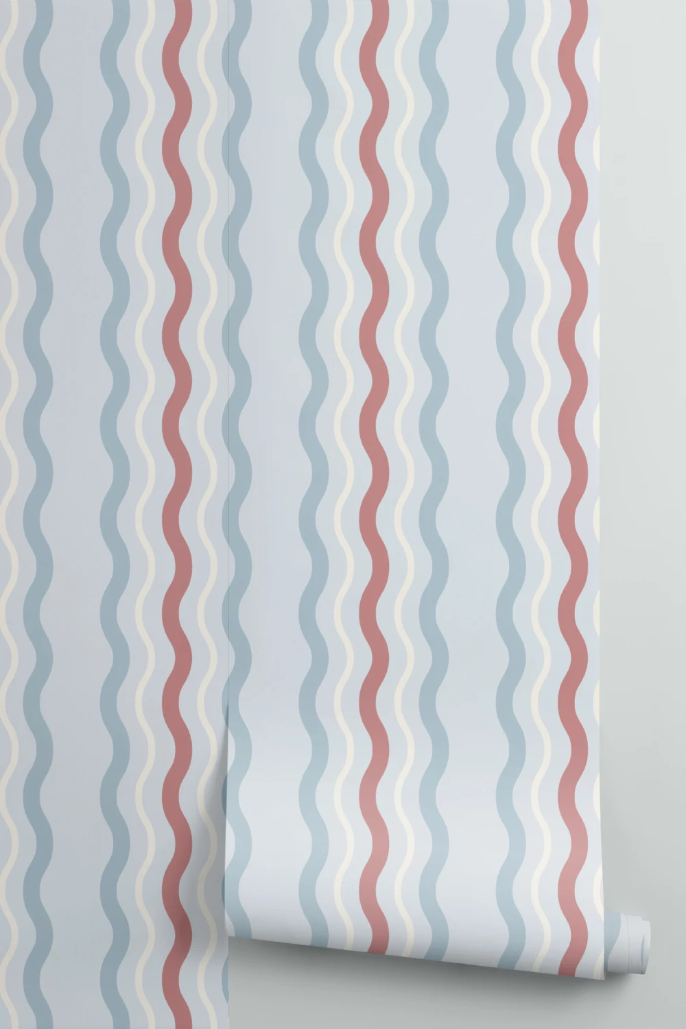 Blue & Red Wavy Ric Rac Striped Wallpaper