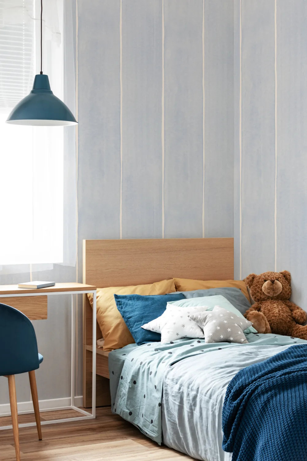 Blue Thick Vertical Stripes Watercolor Painted Wallpaper