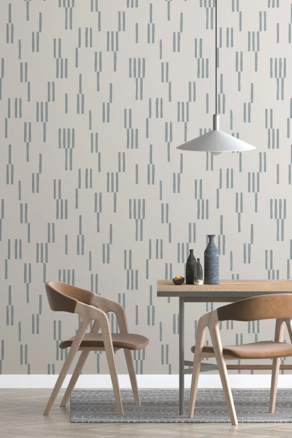 Hand-Painted Vertical Line Geometric Wallpaper in Sky Blue