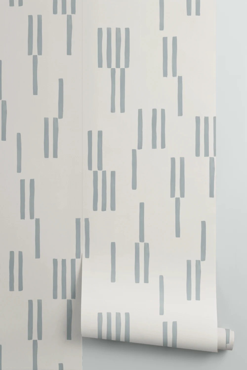 Hand-Painted Vertical Line Geometric Wallpaper in Sky Blue