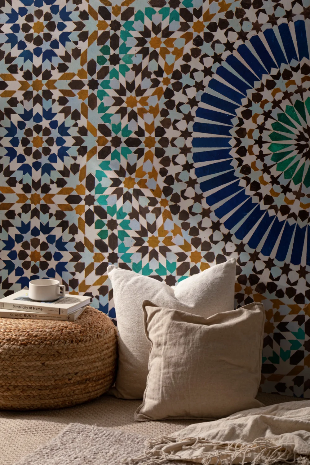 Mural de papel de parede com efeito de azulejo Zellige