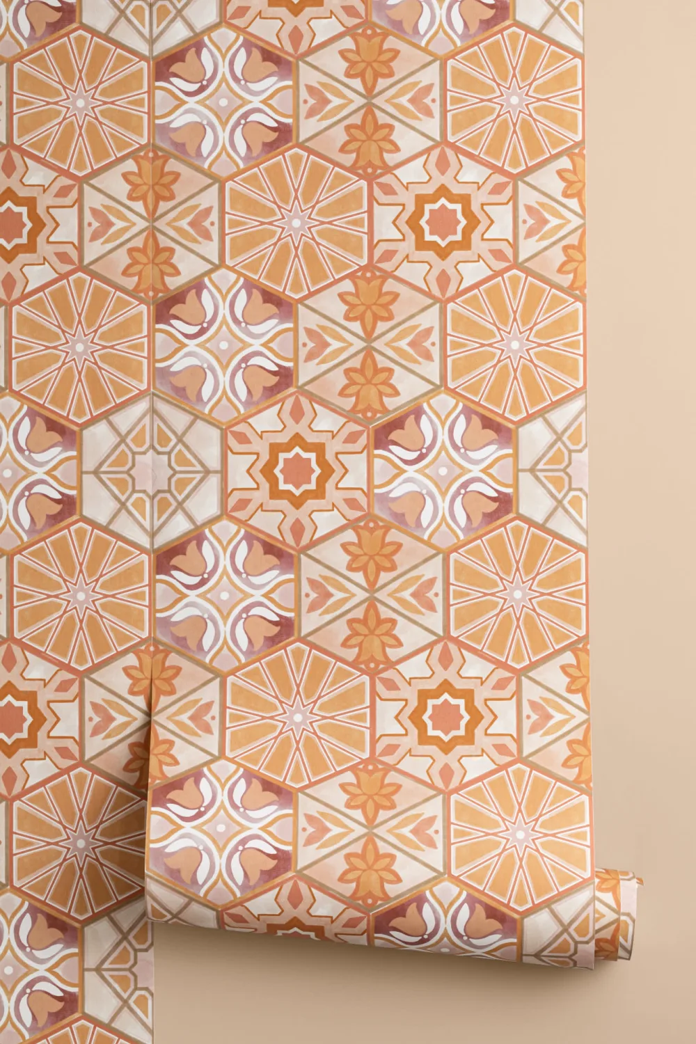 Orange Tile Effect Boho Repeat Pattern Wallpaper