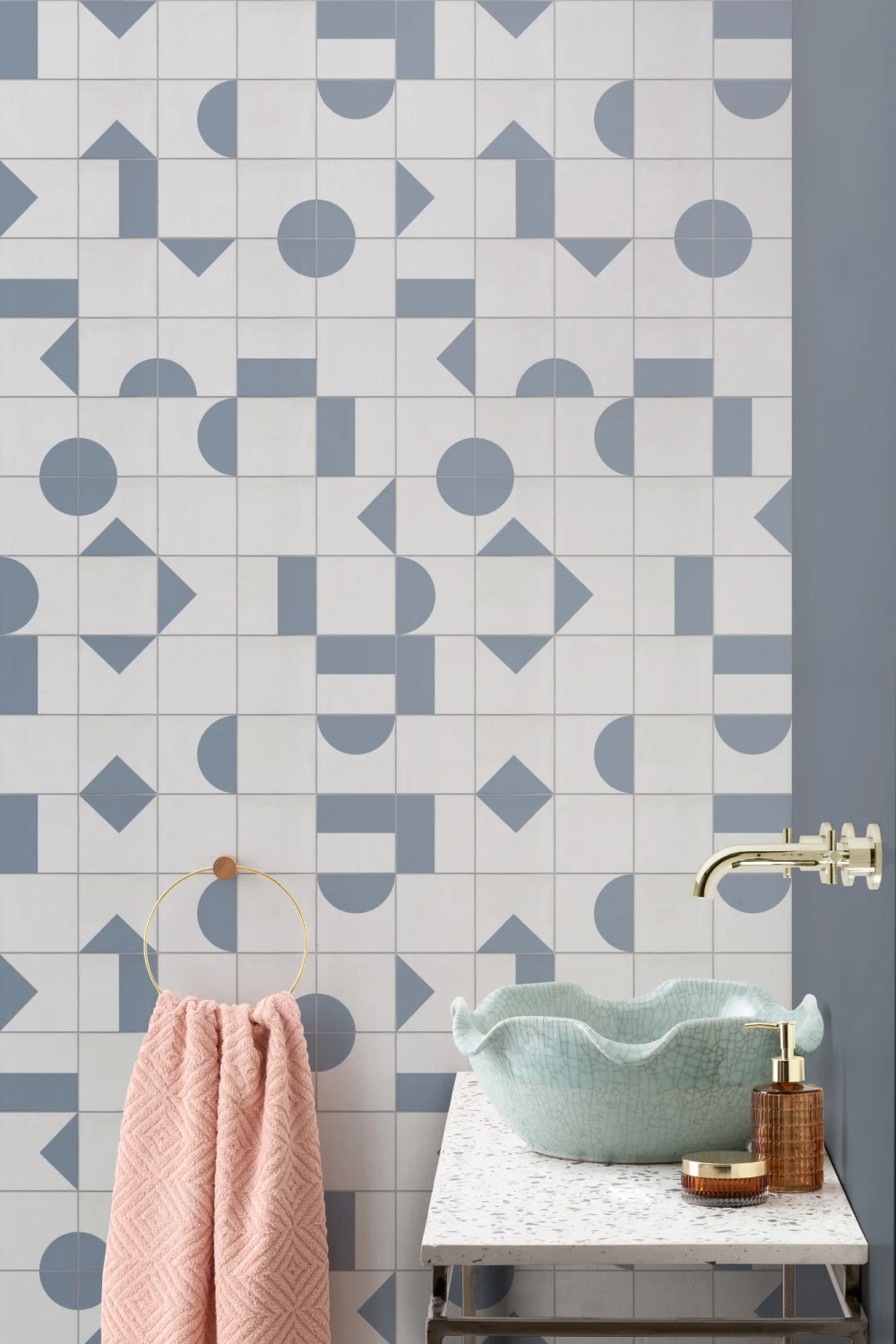 Blue Geometric Tile Wallpaper