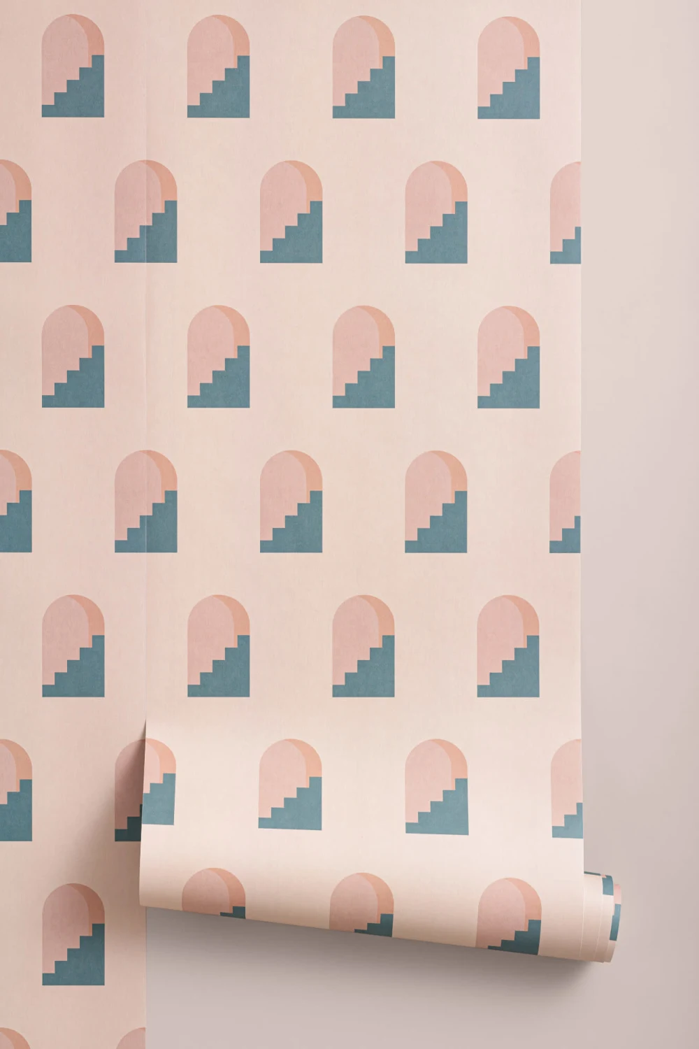 Pink & Blue Archway Pattern Architectural Design Repeat Pattern Wallpaper