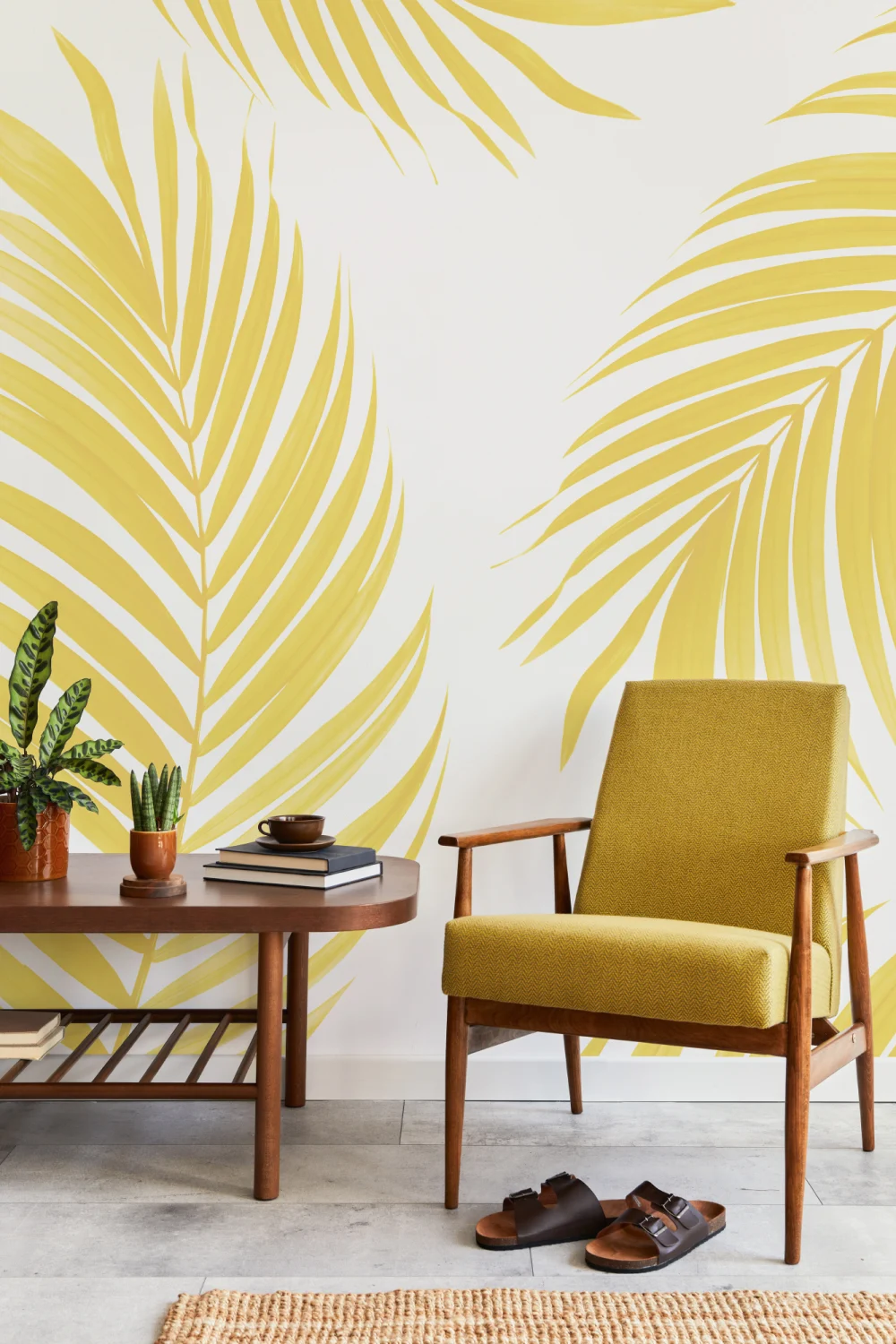 Yellow Tropical Palm Wallpaper Mural