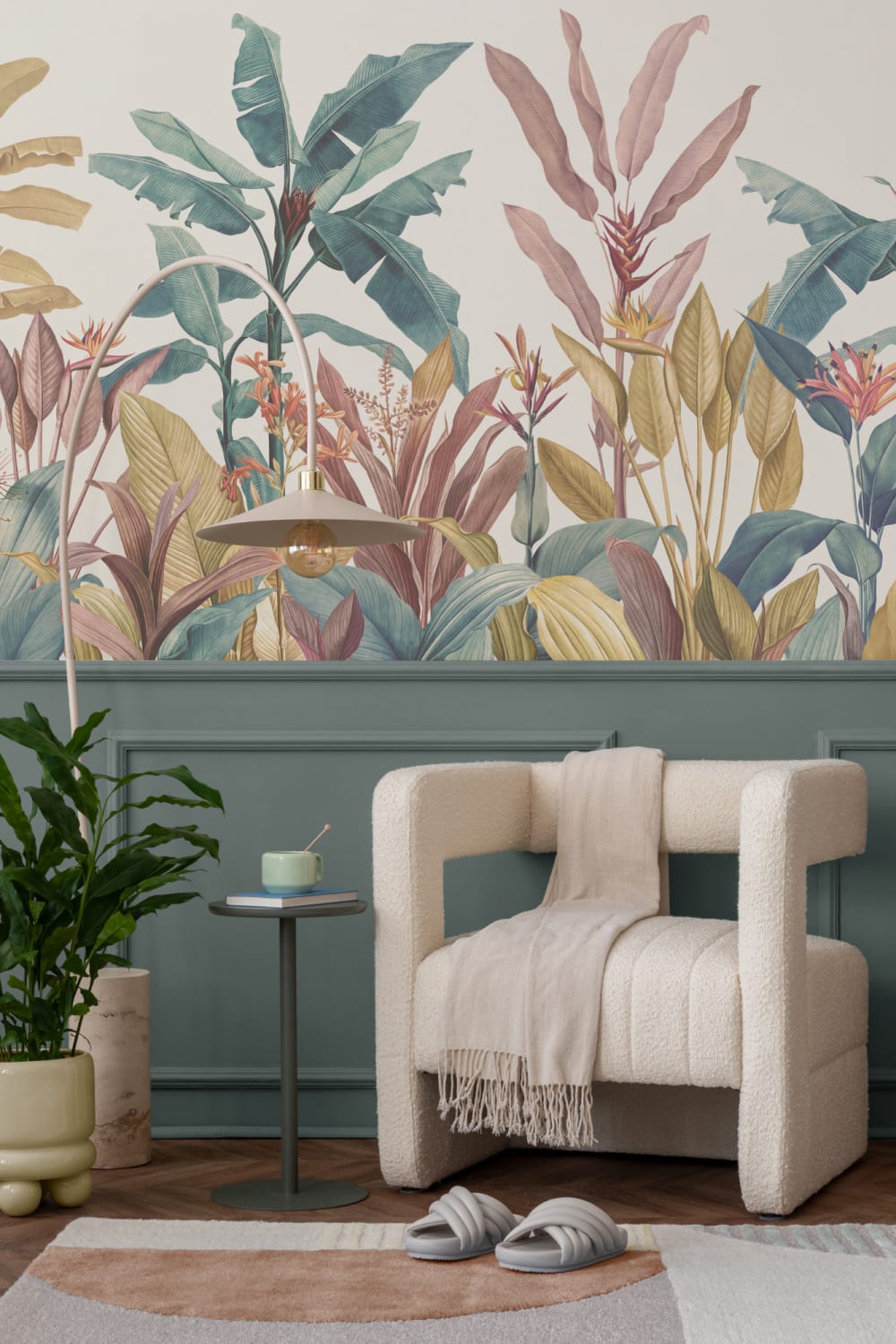 Pink & Teal Vintage Tropical Wall Mural