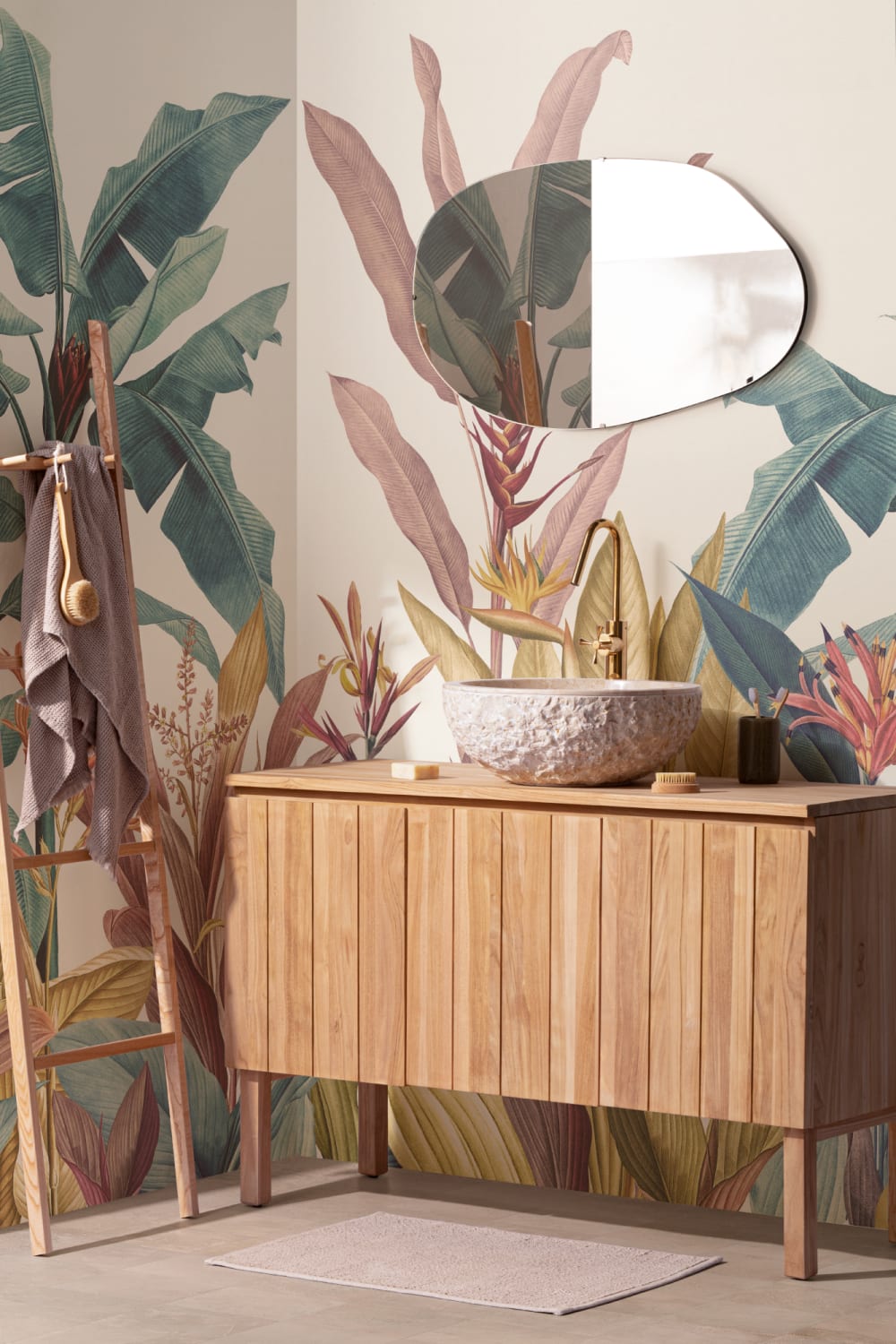 Pink & Teal Vintage Tropical Wall Mural