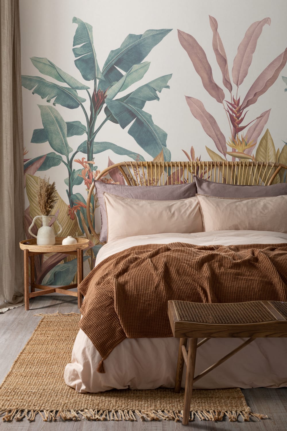 Pink & Teal Vintage Tropical Wall Mural