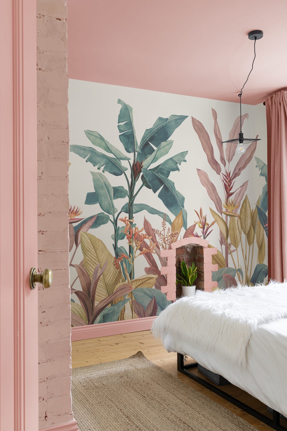 Pink & Teal Vintage Tropical Wall Mural