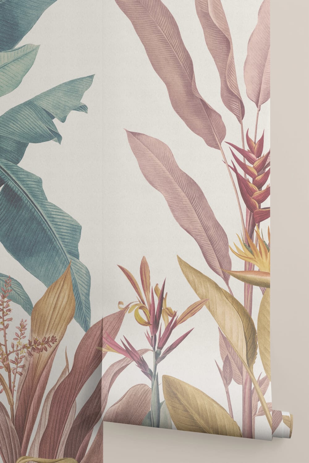 Pink & Teal Vintage Tropical Wall Mural