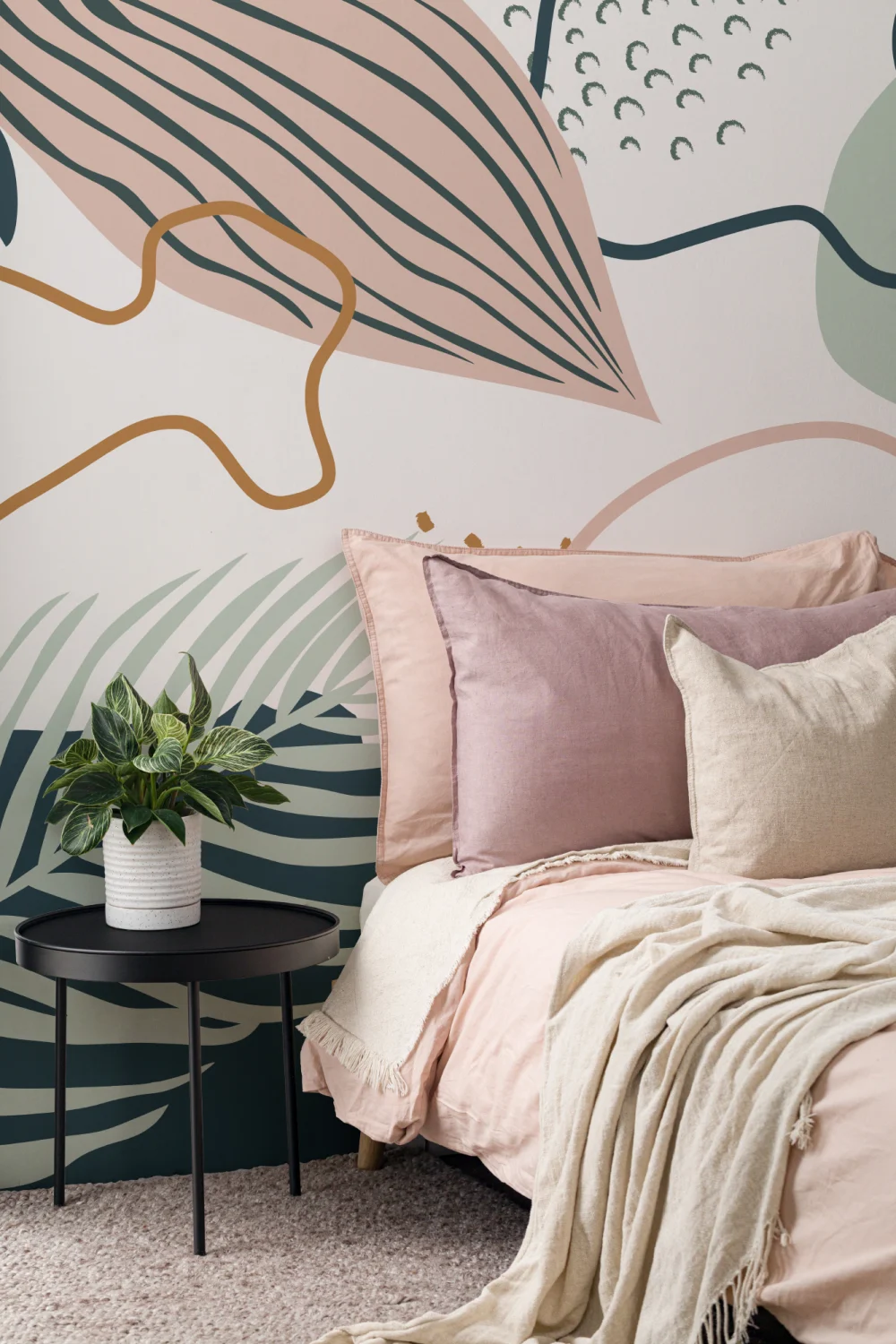 Verde & roz Abstract Tropical frunze colaj tapet mural