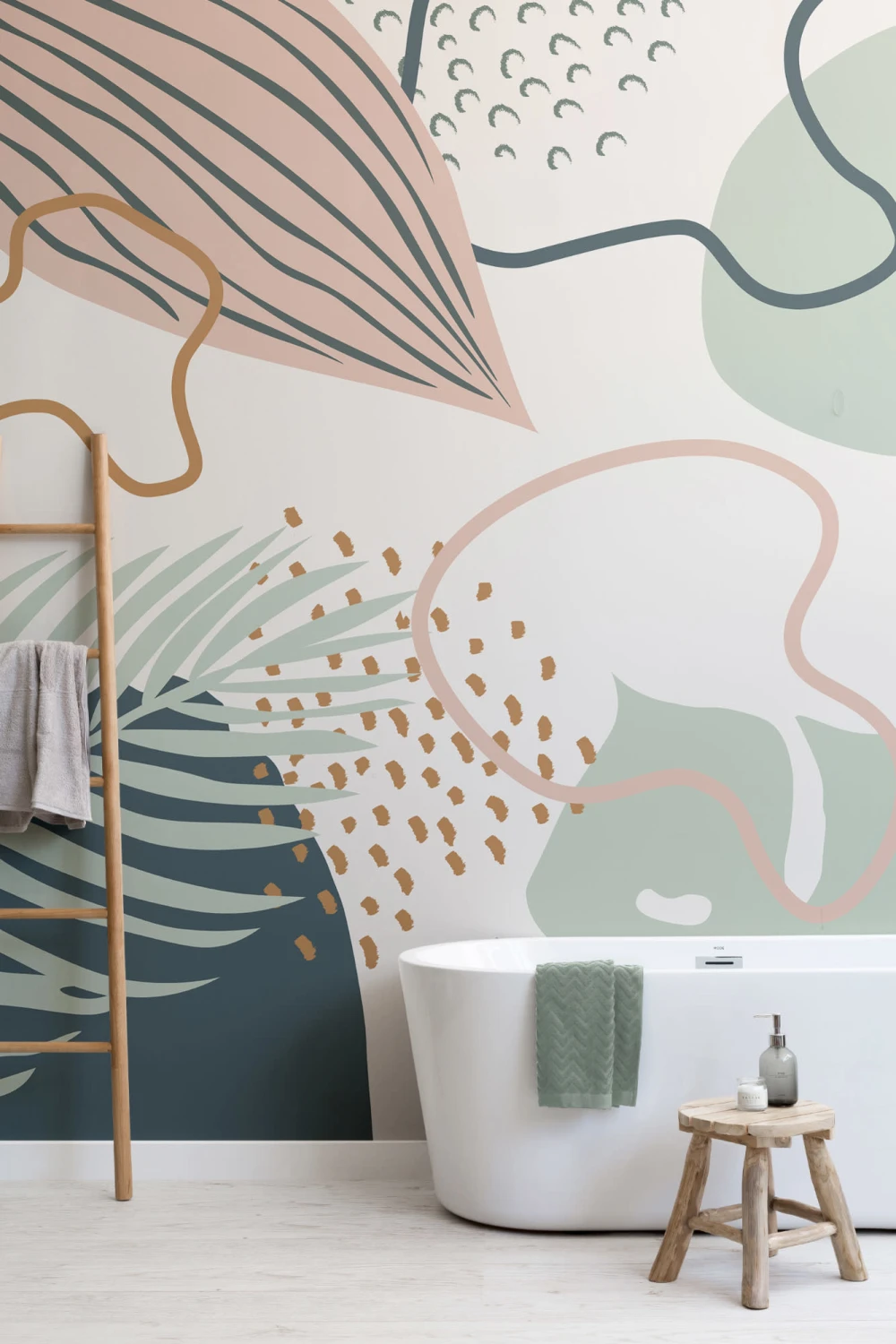 Verde & roz Abstract Tropical frunze colaj tapet mural