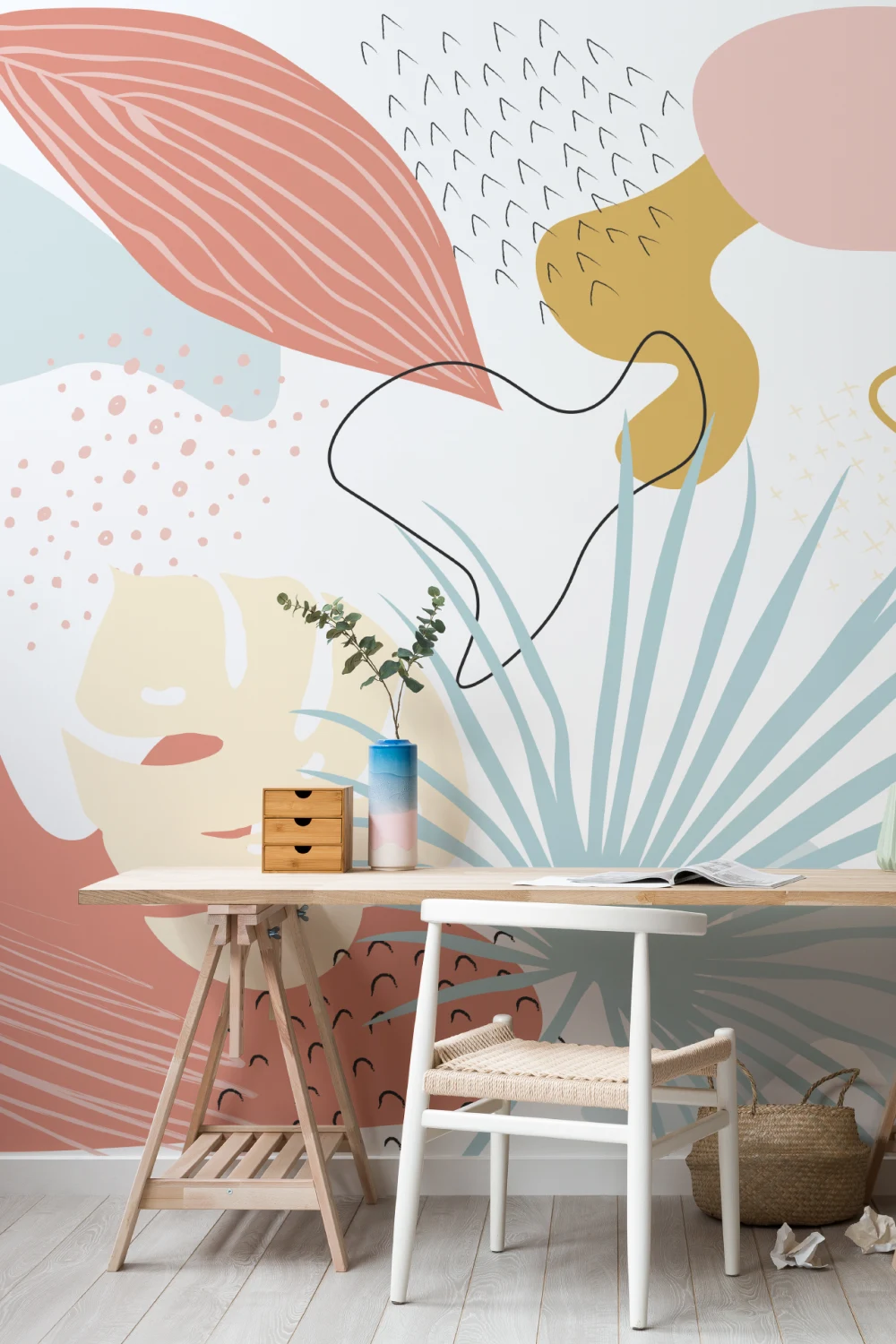 Pink & Blue Abstract Tropical Wall Mural