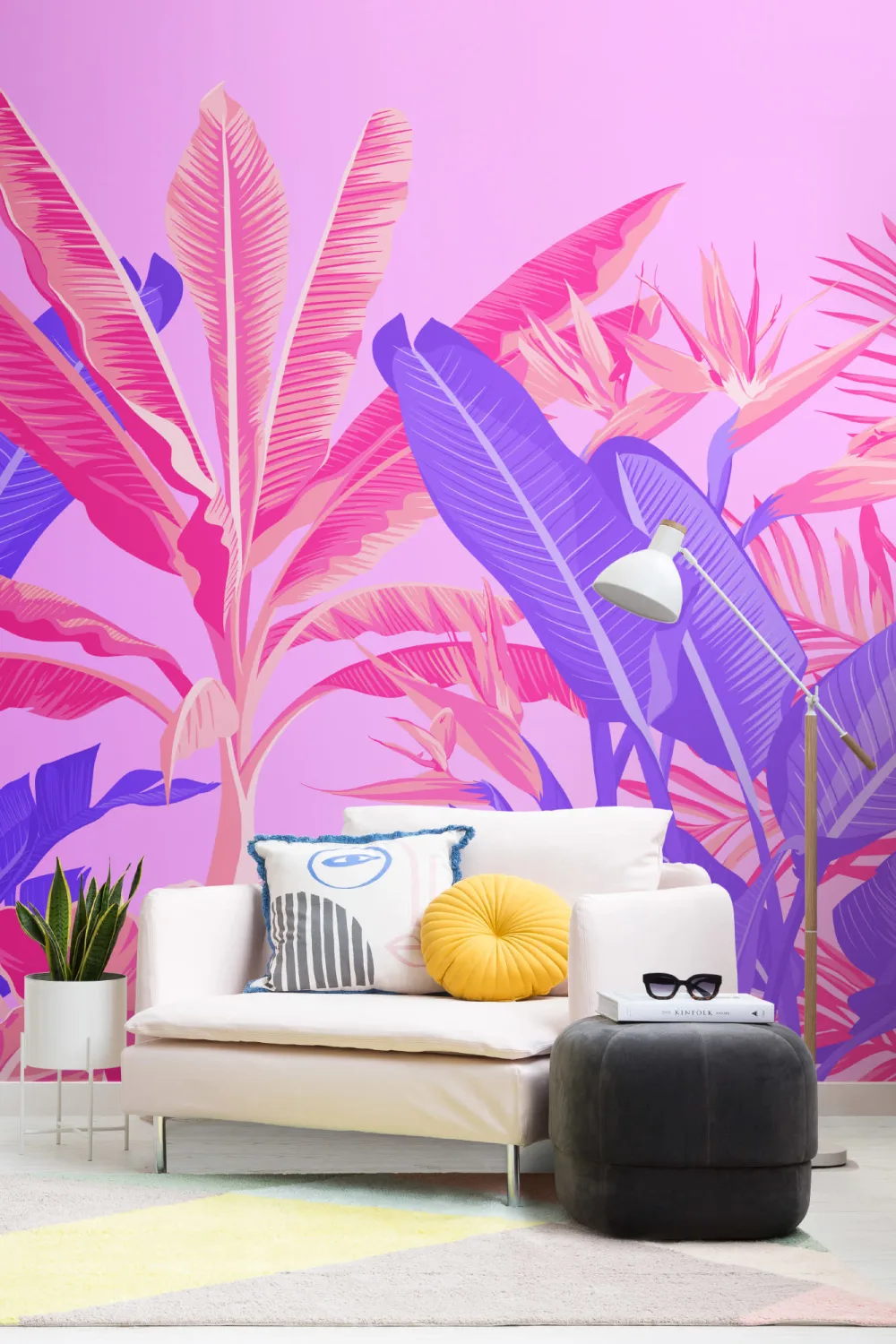 Bright Pink & Purple Tropical Jungle Wallpaper Mural