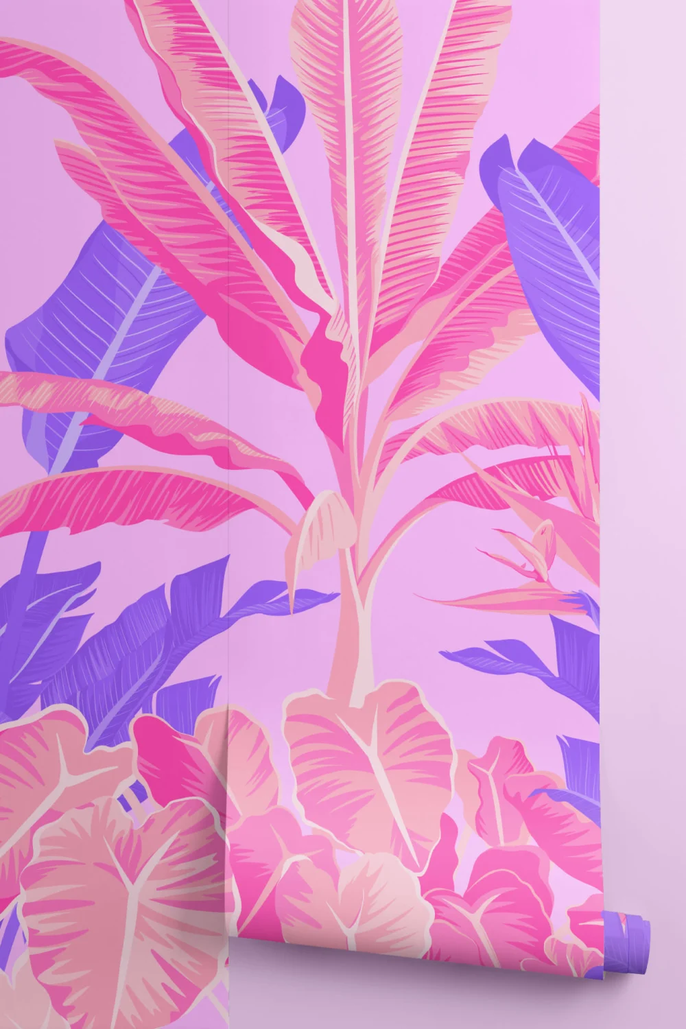Bright Pink & Purple Tropical Jungle Wallpaper Mural