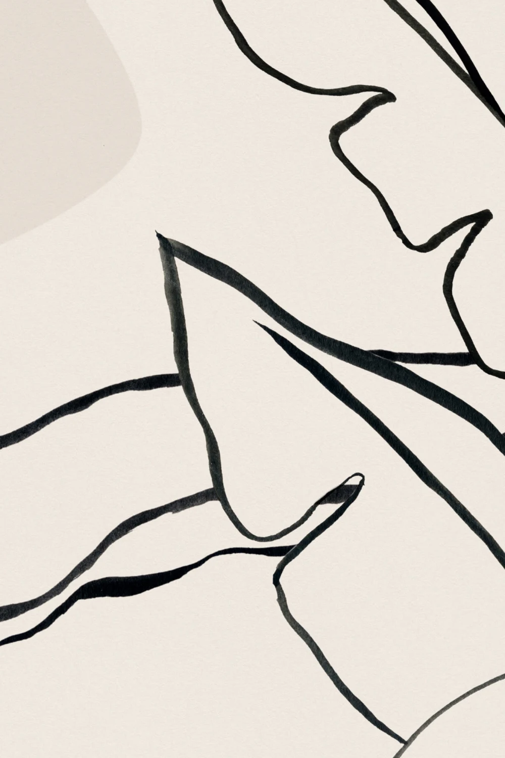 Papier Peint Panoramique Feuille de Bananier en Crème et Noir et Effet d’Encre