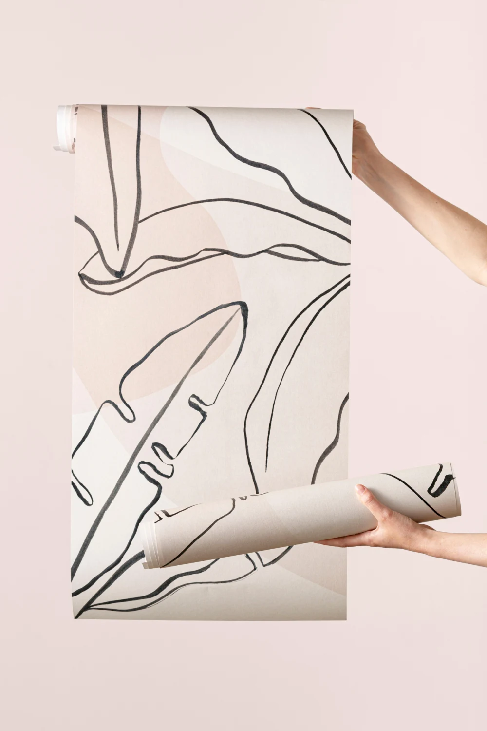 Papier Peint Panoramique Feuille de Bananier en Crème et Noir et Effet d’Encre