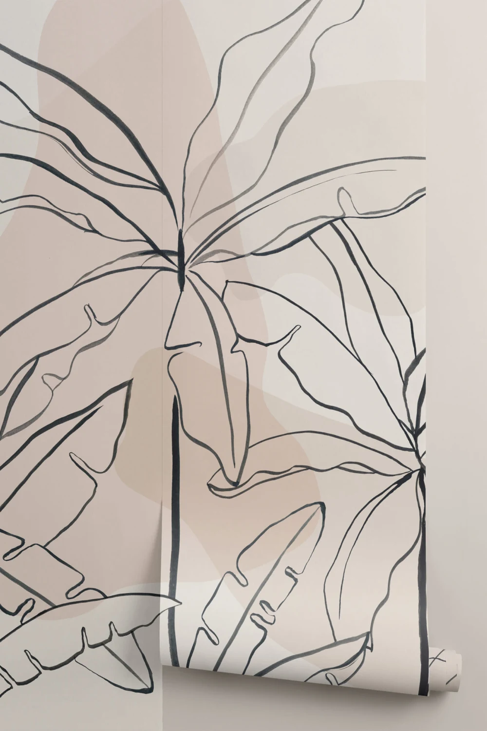 Papier Peint Panoramique Feuille de Bananier en Crème et Noir et Effet d’Encre