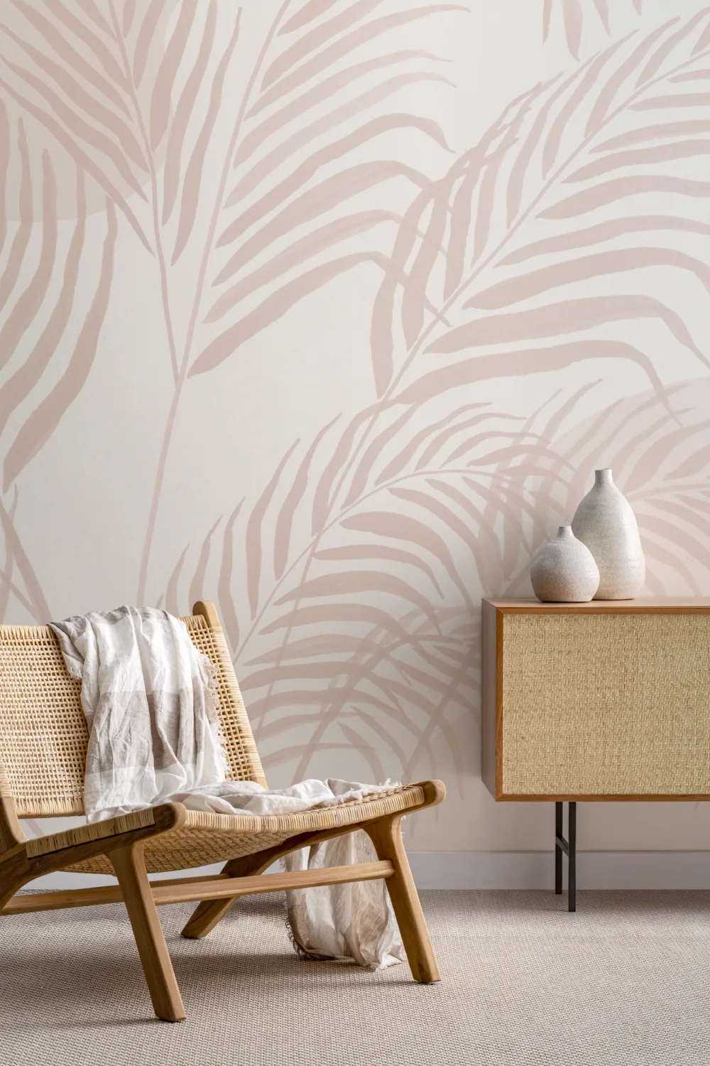 Pink Palm Leaf Inky Tropical Wallpaper Mural