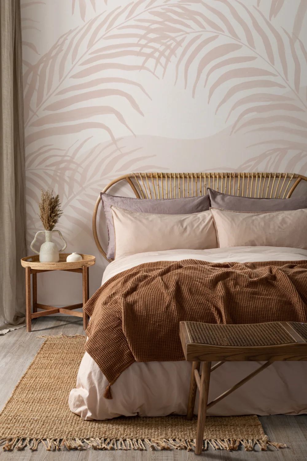 Pink Palm Leaf Inky Tropical Wallpaper Mural