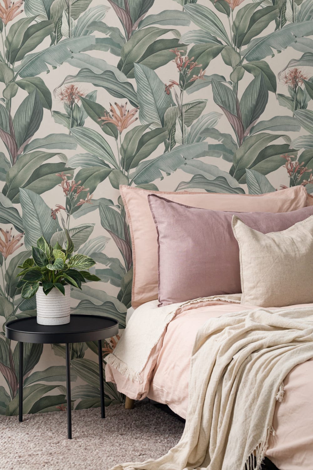Peach Chic Vintage Tropical Repeat Pattern Wallpaper