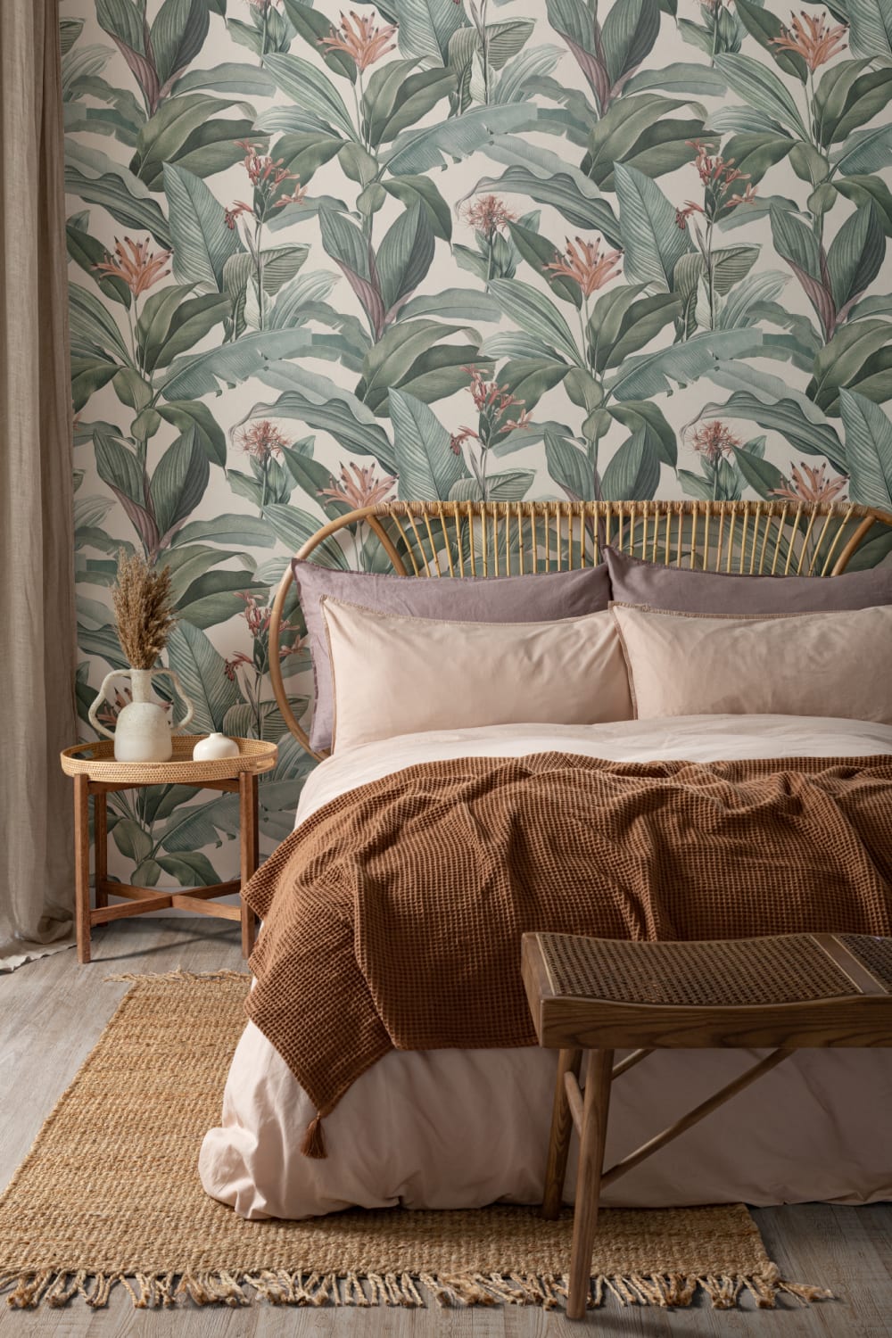 Peach Chic Vintage Tropical Repeat Pattern Wallpaper