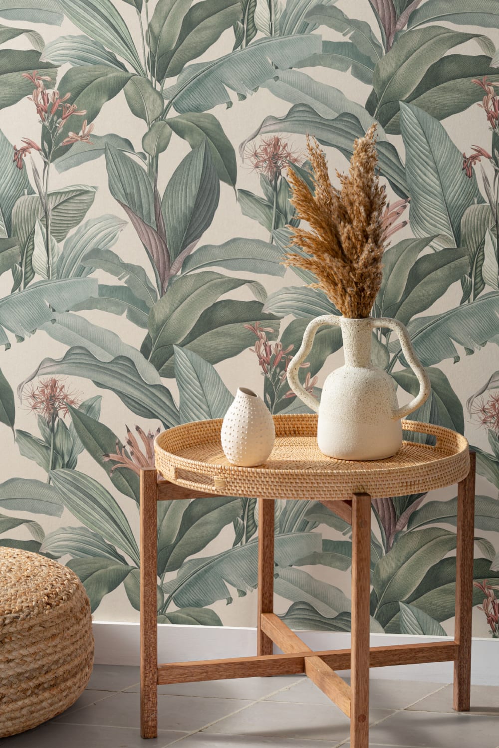 Peach Chic Vintage Tropical Repeat Pattern Wallpaper