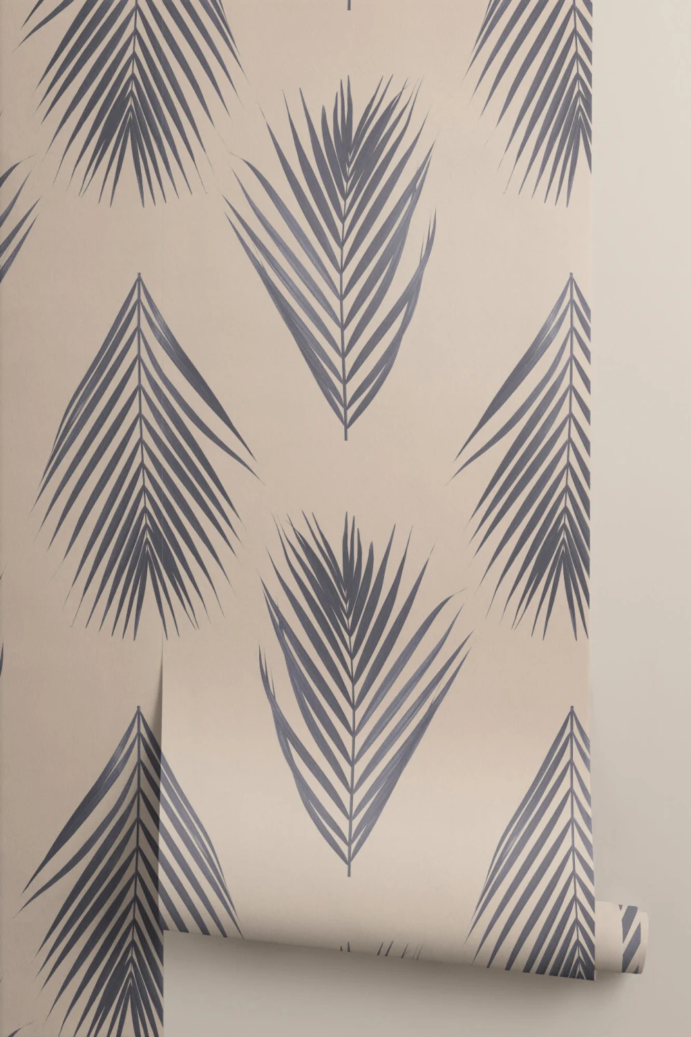 Blauw en crème Palm Leaf Repeat Pattern Behang