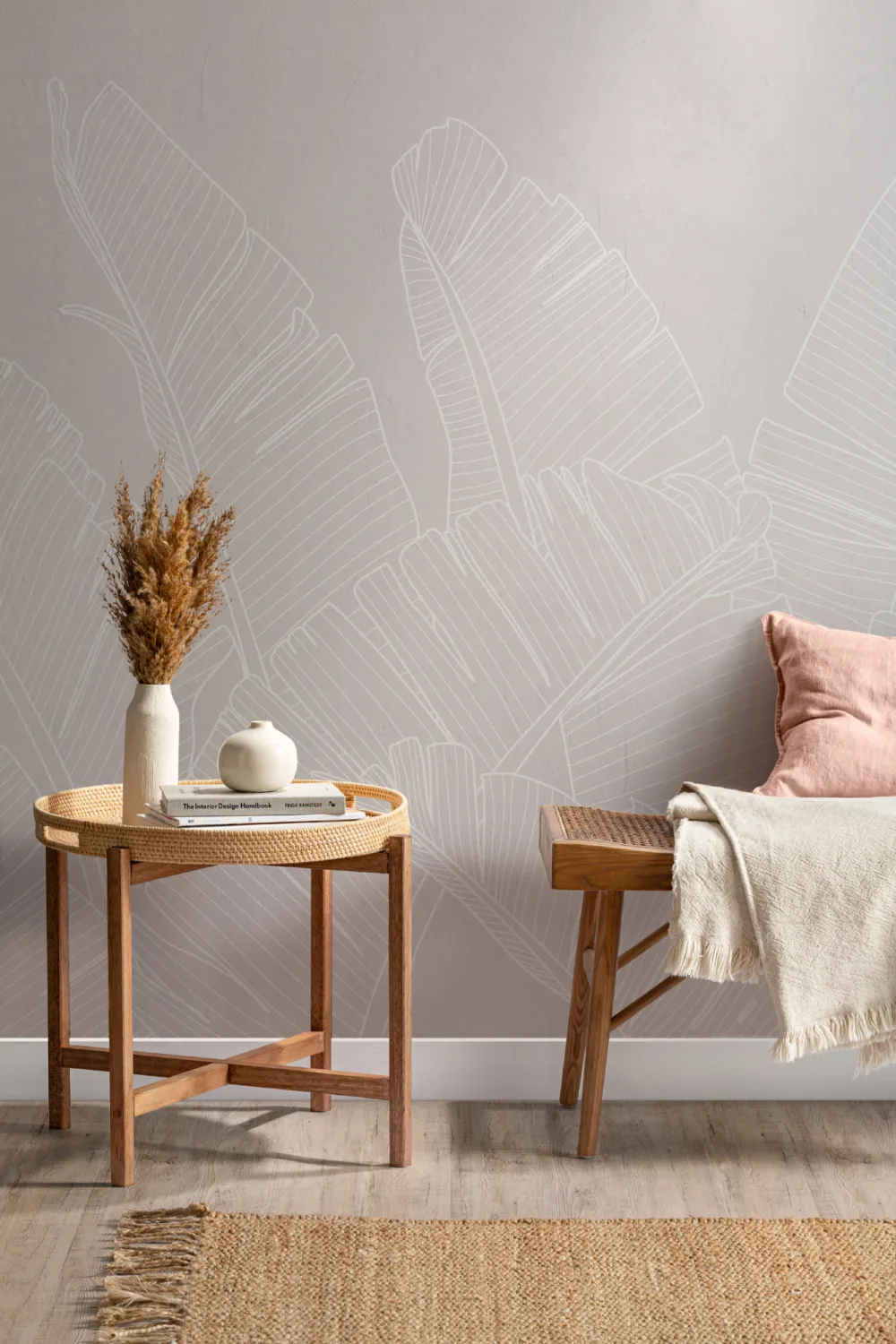 Neutral Pink Large Banana Leaf Wallpaper Mural