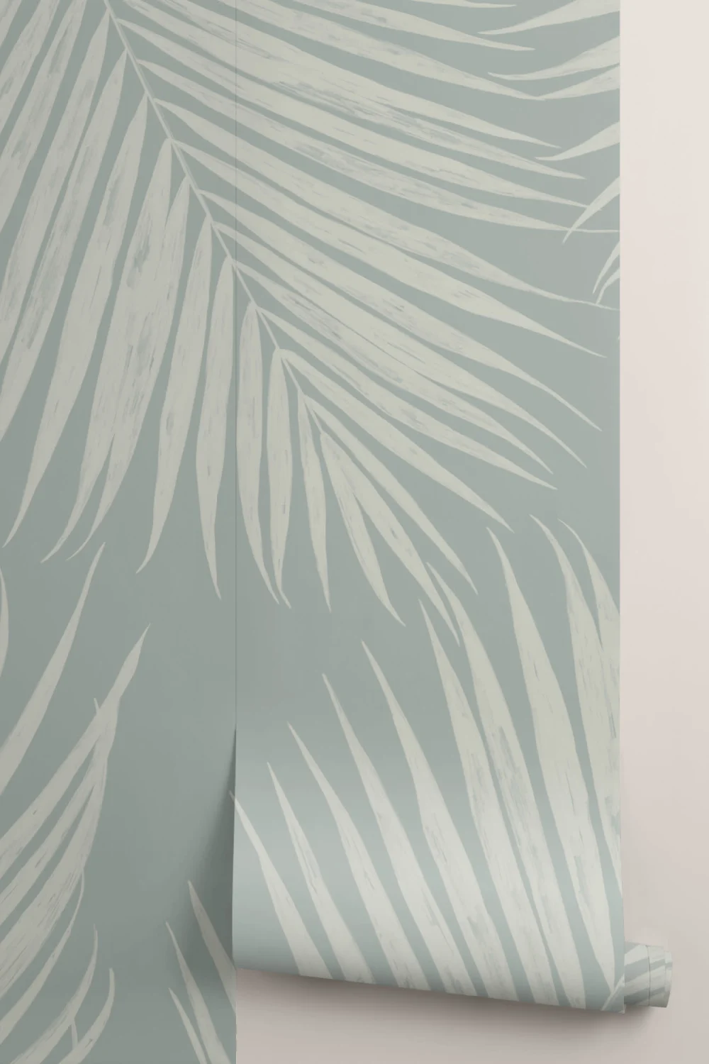 Mural Papel Pintado Azul Claro con Hojas de Palmera Grandes