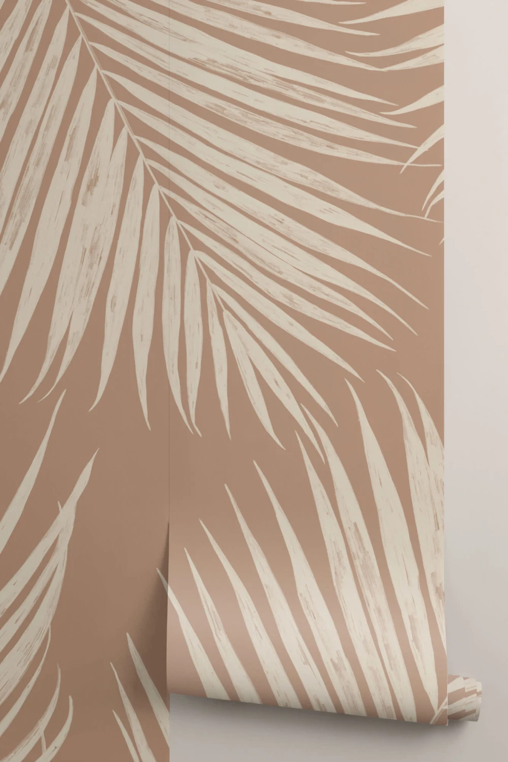 Neutral Terracotta Illustrated Tropical Palm Leaf Wallpaper Mural
